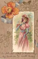 Lady with fan litho (Emb.) (EK)