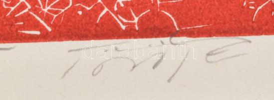 Török Endre (1926-1980): Fekete és vörös. Linómetszet, papír, jelzett. paszpartuban 21x18 cm