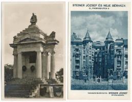 4 db régi képeslap: Szegedi Pusztaszeri Árpád emlék, Budapest Várkert rakpart, Steiner József és nej...
