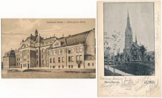 4 db régi képeslap: Budapest Szt. Lukács fürdő, Máriaremete templom, Budafok Francois pezsgőborgyár,...