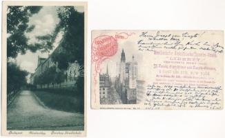 4 db régi képeslap: Budapest Császár fürdő, Hűvösvölgyi Bocskay főreáliskola, Pannonhalma levéltár b...