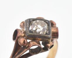 14K arany (Au) gyűrű, gyémánttal ca 2,5ct hiányos kísérő kövek, régi csiszolás, m: 58, 2,08 g