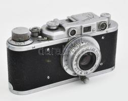 Zorkij szovjet távmérős fényképezőgép, Industar-22 50 mm 1:3,5 objektívvel, eredeti bőr tokjában + s...