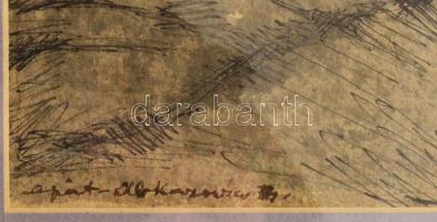 Apáti Abkarovics Béla (1888-1957): Nagybányai üveggyár (?). Tus, papír, jelezve balra lent. Üvegezet...