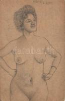 Erotic hand-drawn pencil (Danish Red-Cross PS card)