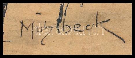 Mühlbeck jelzéssel: Az elhagyott lövészárokban, tus, papír, 12×14 cm