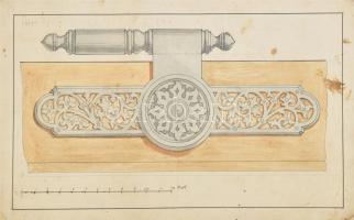 cca 1870 Ignacz Hartner soproni kovácsmester, díszműlakatos munkájának terve. Akvarell, papír, kissé...