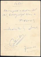 A Piramis együttes tagjainak aláírása képeslapon