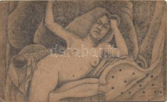 Erotic hand-drawn pencil (Danish Red-Cross PS card)