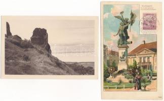 4 db régi képeslap: Budapest litho, Nagytétény kastély, Stribik Zsigmondné fa, szén és kox üzlete, S...