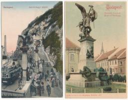 Budapest - 4 db régi képeslap (Királyi vár őrségváltása, Honvéd szobor litho, Gellért-hegyi feljáró,...