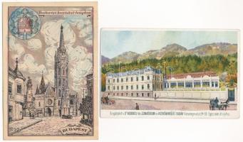 Budapest - 4 db régi képeslap (Döbrentei tér, Hűvösvölgy Balázs Antal vendéglője, Dr. Vaskovits szan...