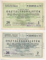 1931. &quot;26. Magyar Királyi Osztálysorsjáték&quot; 1. osztály 1/8 sorsjegy + &quot;26. Magyar Királyi Osztálysorsjáték&quot; 2. osztály 1/8 sorsjegy T:F szép papír