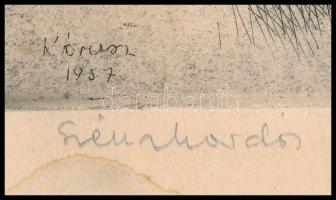 Kórusz József (1927-2010): Szénahordás. Rézkarc, papír, jelzett a dúcon, lapszéli foltokkal. 18x19,5...