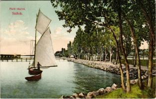 1910 Siófok, Balaton parti részlet, vitorlás (fa)