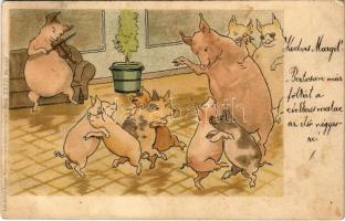 ~1899 (Vorläufer) Malac buli / Pig party. Gebrüder Obpacher Serie XXVII. No. 17938. litho (fl)