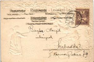 1901 Boldog Karácsonyi ünnepeket! Mikulás - Dombornyomott litho / Christmas greeting with Saint Nich...