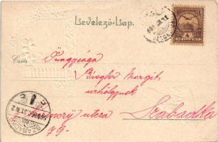 1900 Boldog új évet! Malac pénzágyúval. Dombornyomott / New Year greeting, pig with coin cannon - em...