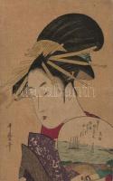 Japanese lady with fan litho