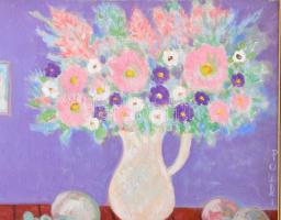 Böhm Lipót, Poldi (1916-1995): Interieur. Olaj, vászon, jelezve jobbra középen. Hátoldalán Képcsarno...