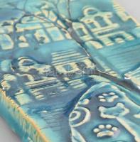 Szabó Kata 2 db türkizmázas kerámia falidísz, jelzett, hibátlan, m: 15-15,5 cm