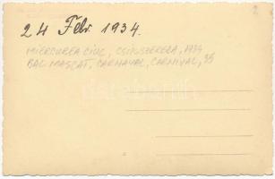 1934 Csíkszereda, Miercurea Ciuc; farsangi bál / Bal mascat, Carnaval / masquerade, costume ball. Al...