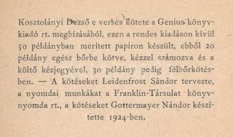 Kosztolányi Dezső: A bús férfi panaszai. (Bp., 1924).), Genius, 104 p.+4 t. Első kiadás. Kiadói dúsa...