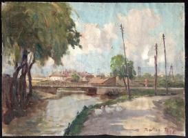 Rákosi Uitz János (1887-?): Vízparti táj. Olaj, vászon, jelzett, vakráma nélkül, 25×34 cm