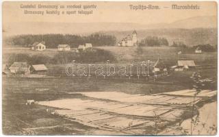 1925 Maroshévíz, Oláhtoplica, Toplita, Toplica; Castelul Urmanczy cu rondoul sportiv / Urmánczy kastély a sport teleppel / castle, sports field (EB)