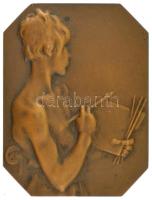 Franciaország ~1900. "A festő" bronz emlékplakett. Szign.: A. L. M. C. (Alexandre Charpentier) (52x40mm) T:AU patina France ~1900. "The painter" bronze commemorative plaque. Sign.: A. L. M. C. (Alexandre Charpentier) (52x40mm) C:AU patina