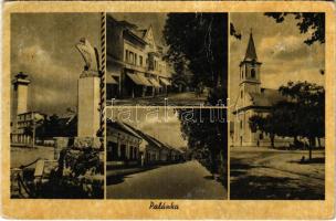 1944 Palánka, Bácspalánka, Backa Palanka; utcák, templom, Hősök szobra. Treuer József kiadása / streets, church, military heroes statue (fa)