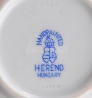 Herendi piros virágmintás tálka. Kézzel festett, jelzett, hibátlan, d: 6,5 cm