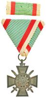 1943. "Tűzkereszt I. fokozata" oxidált hadifém kitüntetés mellszalaggal és szalagsávval T:XF,VF Hungary 1943. "Fire Cross, 1st Class" war metal decoration on ribbon with thin ribbon C:XF,VF NMK 444.