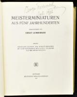 Ernst Lemberger: Meisterminiaturen aus fünf jahrhunderten. Stuttgart, 1911, Deutsche Verlags-Anstalt, 36 p. + 75 t (színes miniaturákat ábrázoló táblák).+111 p. Kiadói aranyozott egészvászon kötés kissé foltos. Több mint 6000 miniaturista adataival. Német nyelven. / Cloth-binding, in german language, it illustrated with 75 pictures. The cover is little bit spotty.