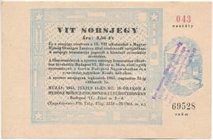 Budapest 1965. &quot;VIT (Világifjúsági Találkozó)&quot; sorsjegy &quot;043 osztály, 69528&quot; T:XF,VF