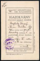 1929 Fölvonó kezelő fényképes igazolvány, Bp., VIII. ker., Práter u. 44., érdekes egyenruhában, sapkában és sapkajelvénnyel, 12,5x8 cm