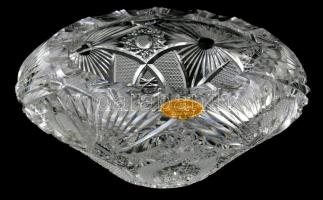 Haas & Czjek Budapest antik ólomkristály kínáló, címkével jelzett, kopással, d: 19 cm