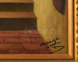 Czinege Zsolt (1964-): Találkozás. Olaj, vászon, jelzett. Dekoratív fakeretben. 62x52 cm