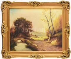 Reinprecht Károly (1903-?): Erdei patak. Olaj, karton, jelzett. Dekoratív fakeretben, 28×33,5 cm