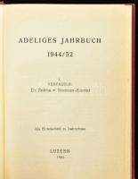 Adeliges Jahrbuch 1944/52. / Nemesi évkönyv Szerk.: Dr. Barcsay-Amant Zoltán. Luzern, 1965, magánkiadás. CCX. p, Egészoldalas címerillusztrációkkal és reklámokkal Emigráns kiadás. Német nyelven. Egészvászon-kötésben a címlapon a Szent Korona aranyozott, vaknyomott ábrázolással.