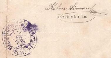 1888 Miskolc, a miskolci izraelita férfi tanoda bizonyítványa Moskovitz Ábrahám részére, Kohn Simon ...