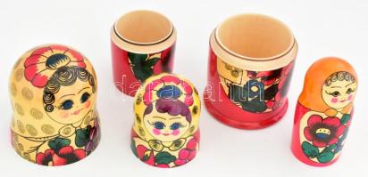 7 darabos fa matrjoska baba szett, festett fa, m: 23 cm alatt