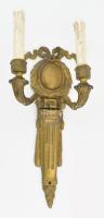 Szecessziós bronz kétágú falikar, kissé sérült gyertyatokokkal, m: 43 cm