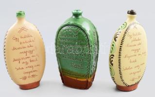 3 db feliratos butella, Hódmezővásárhely, Karcag, kopással, m: 20-21 cm