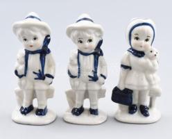 3 db Delft fiú és lány figura, jelzett, hibátlan, m: 11-12 cm