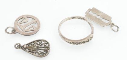 Ezüst(Ag) ékszerek, 3 db medál és 1 db gyűrű, jelzéssel és jelzés nélkül, bruttó: 3,8 g