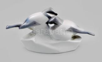 Zsolnay porcelán madárpár, kézzel festett, jelzett (Sinkó: Sinkó András (1901-1976), hibátlan, h: 15 cm