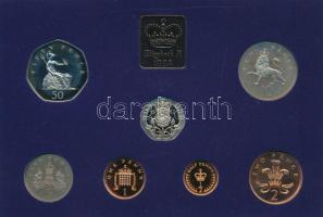 Nagy-Britannia 1982. 1/2p-50p (7xklf) forgalmi sor + zseton műanyag dísztokban, borítékban, tanúsítv...