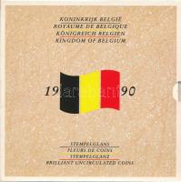 Belgium 1990. 50c-50Fr (10xklf) forgalmi sor karton dísztokban, minden névértékből francia és holland feliratú érme + &quot;Waterloo 1815&quot; emlékérme T:BU Belgium 1990. 50 Centimes - 50 Francs (10xdiff) coin set in case, French and Dutch legend coins + &quot;Waterloo 1815&quot; commemorative medal C:BU