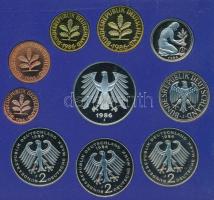 NSZK 1986J 1pf-5M (10xklf) forgalmi sor műanyag dísztokban T:PP patina FRG 1986J 1 Pfennig - 5 Mark ...